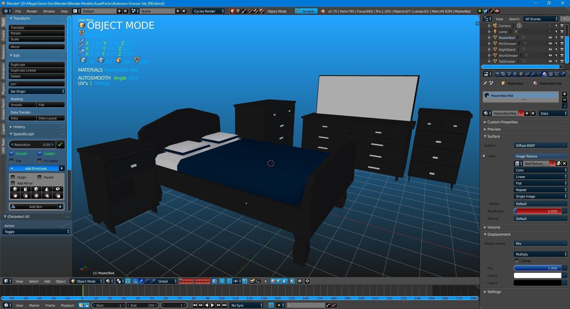 Elegant Low Poly Master Bedroom Set Low-poly 3D model_9