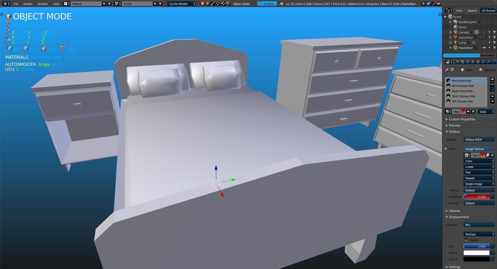 Elegant Low Poly Master Bedroom Set Low-poly 3D model_20