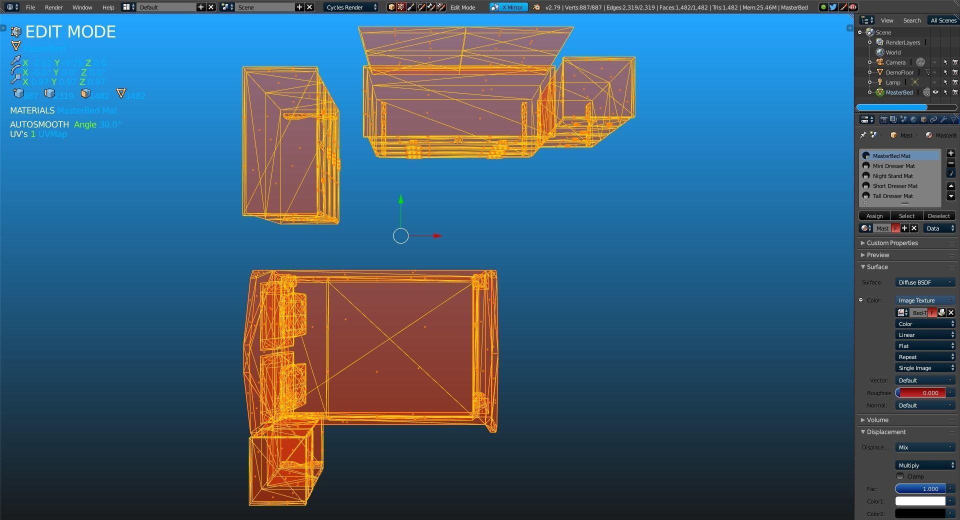Elegant Low Poly Master Bedroom Set Low-poly 3D model_11