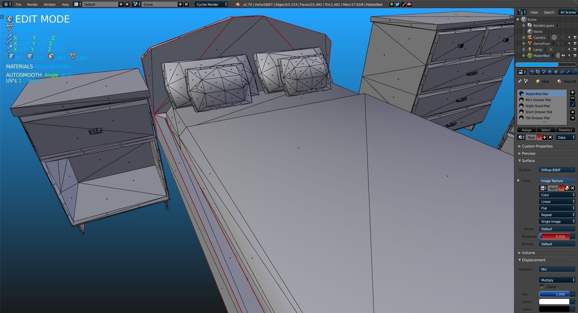 Elegant Low Poly Master Bedroom Set Low-poly 3D model_17