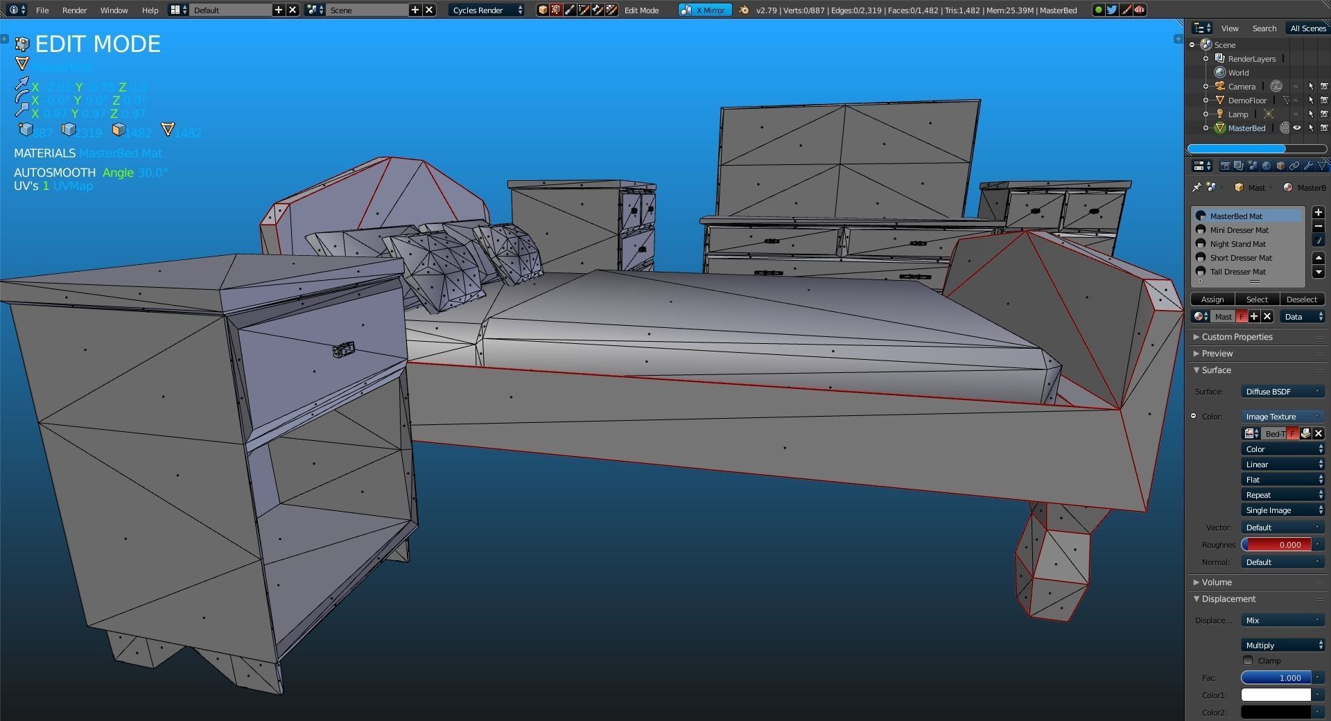 Elegant Low Poly Master Bedroom Set Low-poly 3D model_13