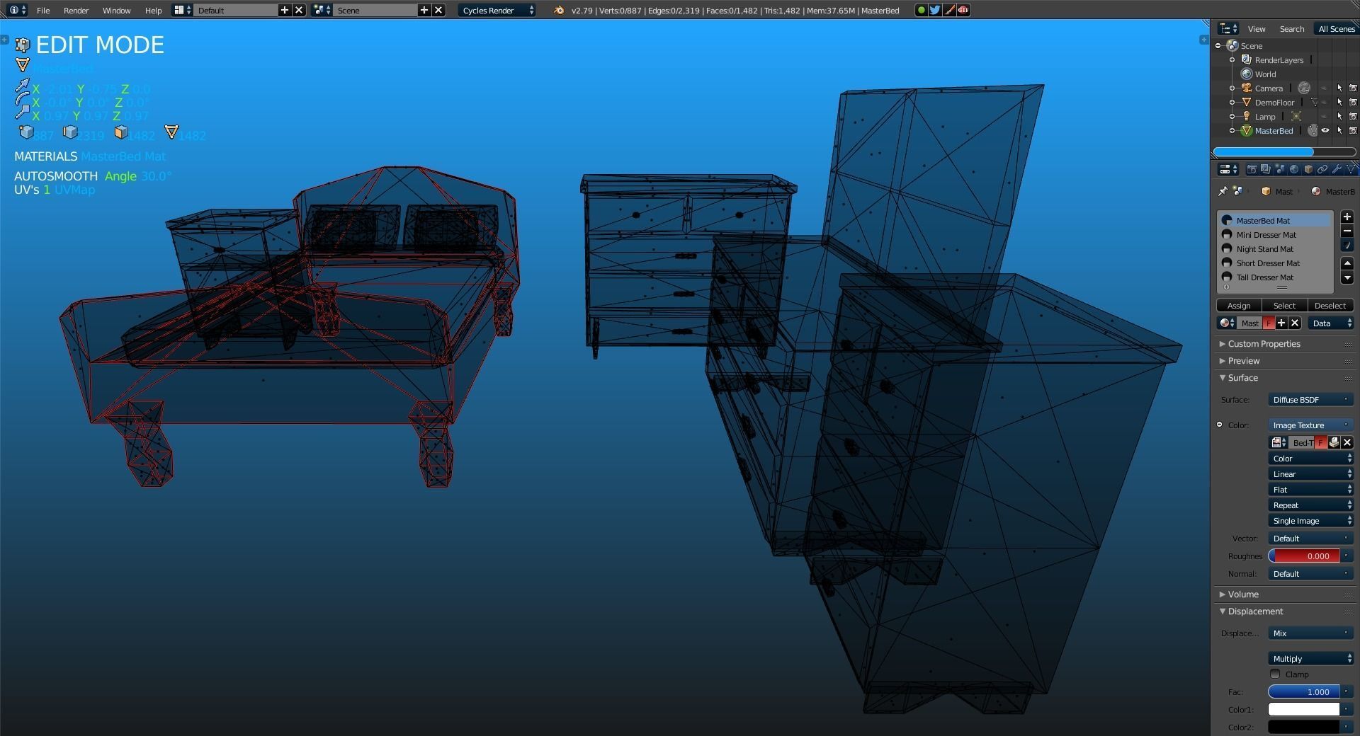 Elegant Low Poly Master Bedroom Set Low-poly 3D model_15