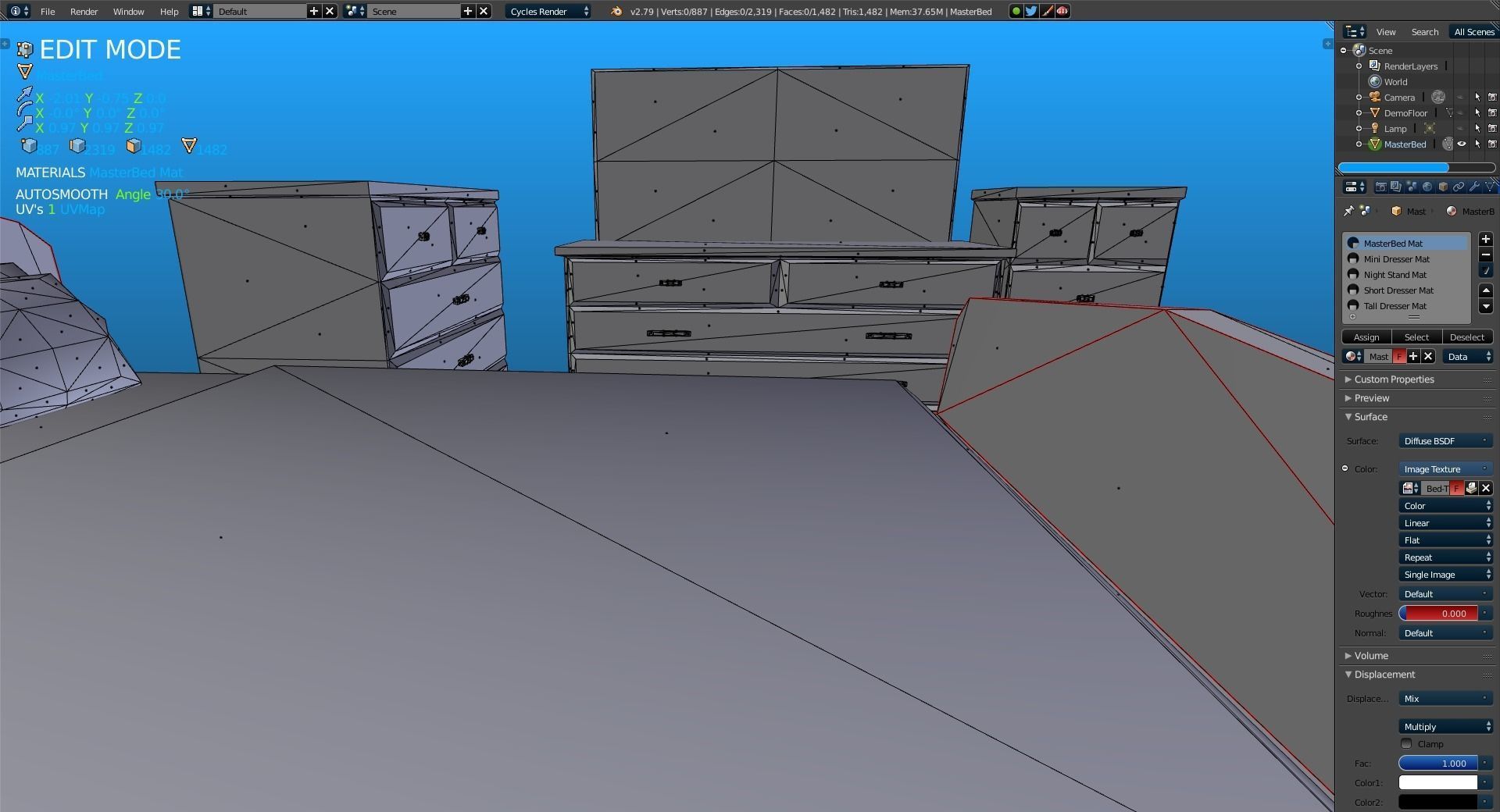 Elegant Low Poly Master Bedroom Set Low-poly 3D model_16