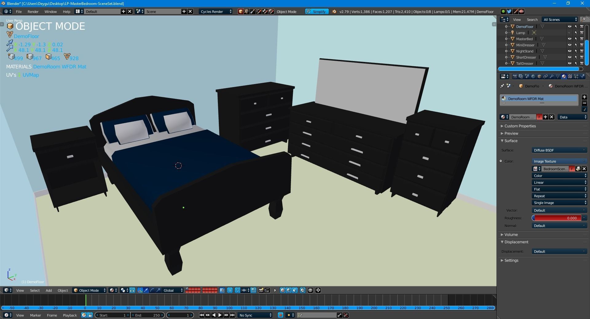 Elegant Low Poly Master Bedroom Set Low-poly 3D model_8