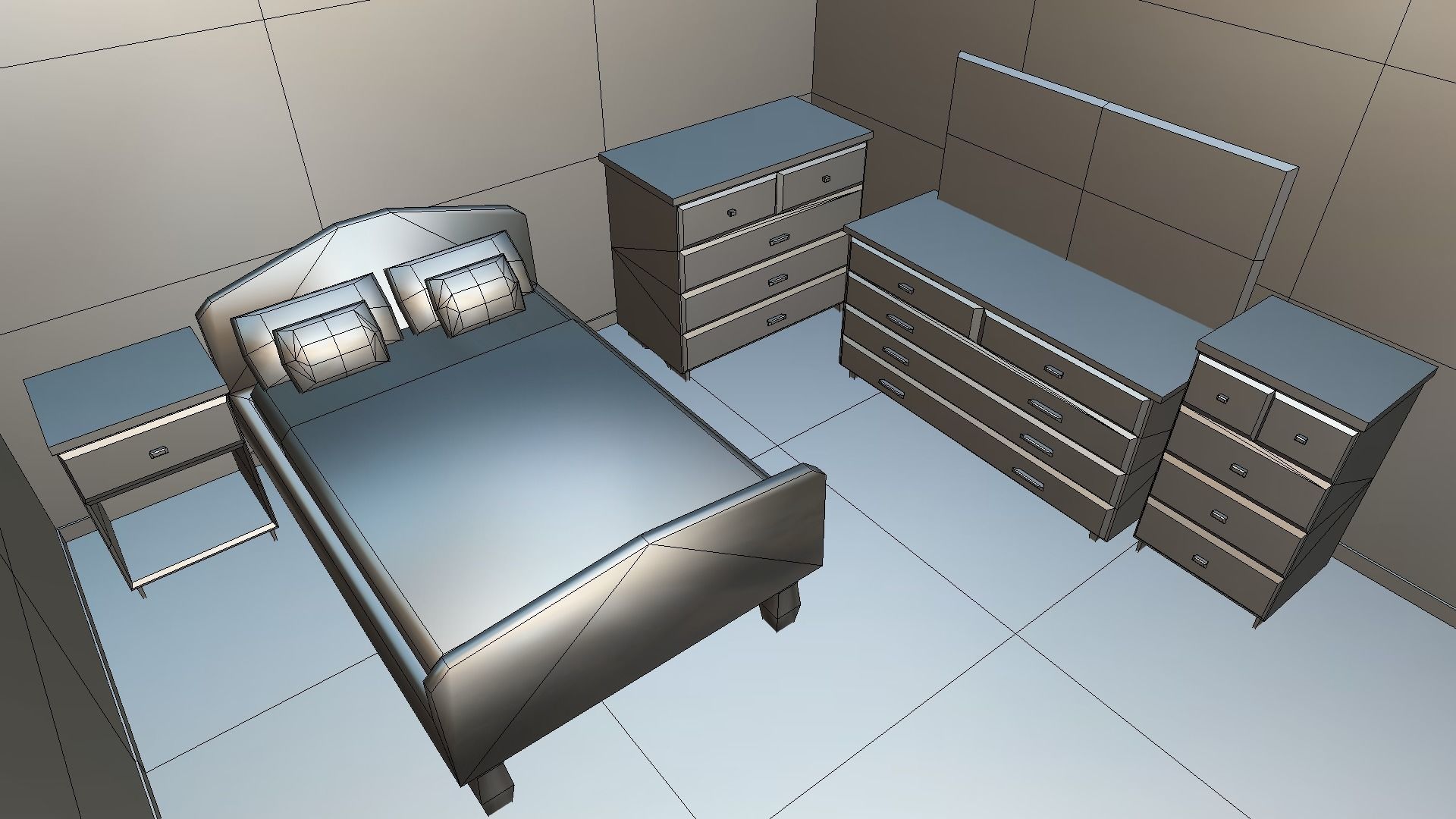 Elegant Low Poly Master Bedroom Set Low-poly 3D model_7