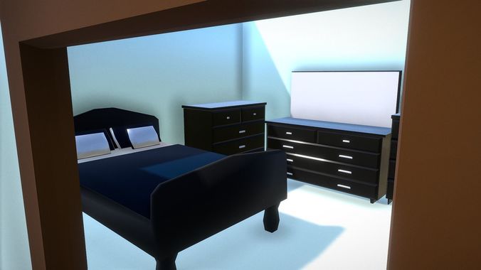 Elegant Low Poly Master Bedroom Set Low-poly 3D model