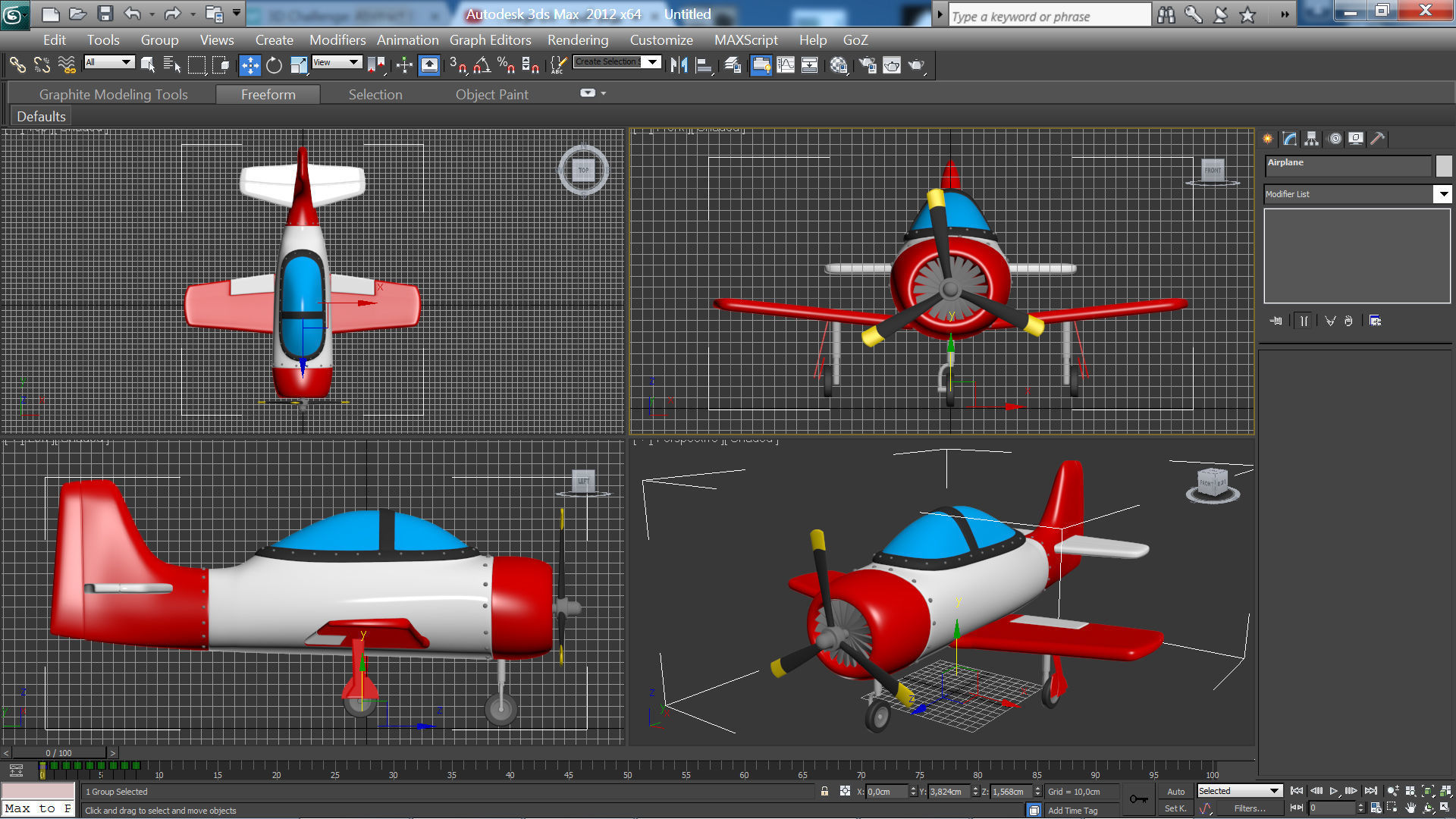 Cartoon Airplane Low-poly 3D model_11