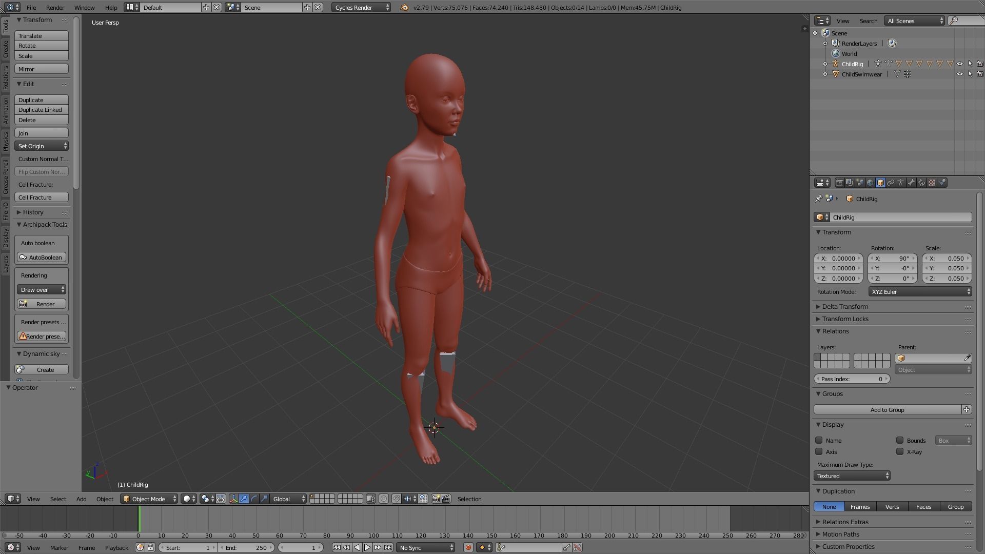 Realistic Human Basemesh - Rigged - UVMapped - Child Body Low-poly 3D model_11