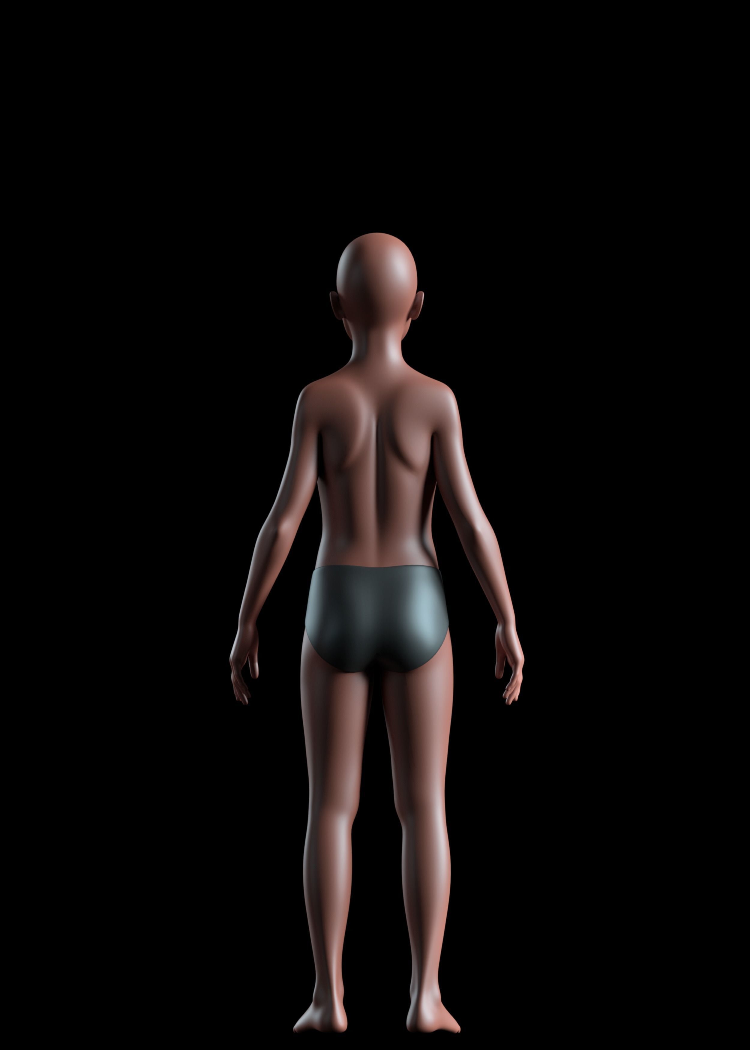 Realistic Human Basemesh - Rigged - UVMapped - Child Body Low-poly 3D model_5