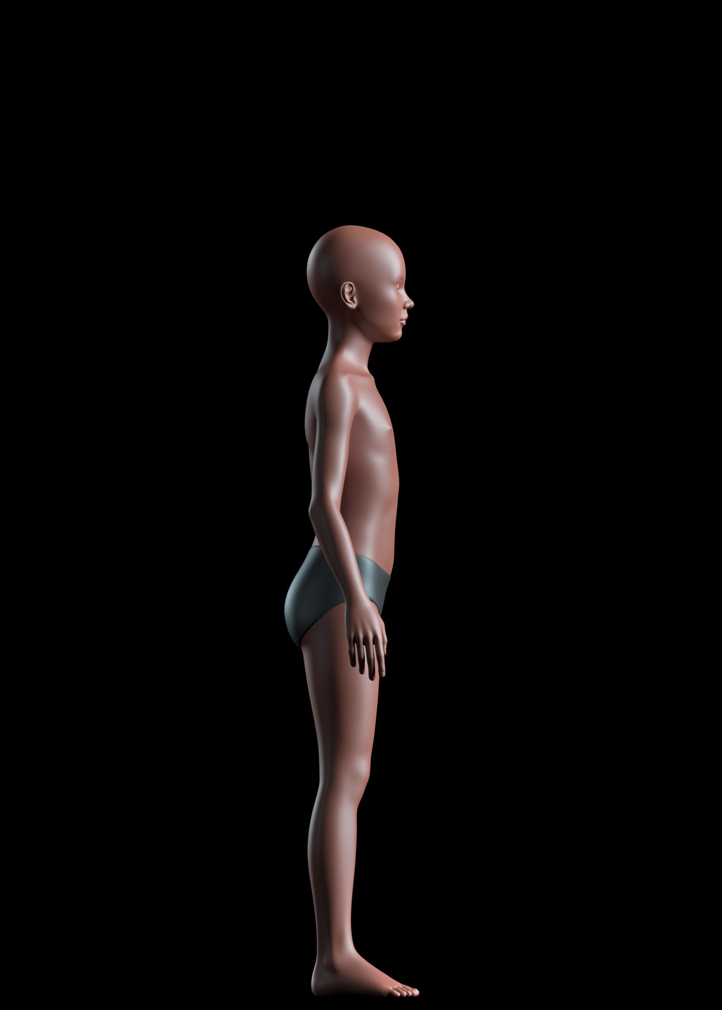 Realistic Human Basemesh - Rigged - UVMapped - Child Body Low-poly 3D model_4