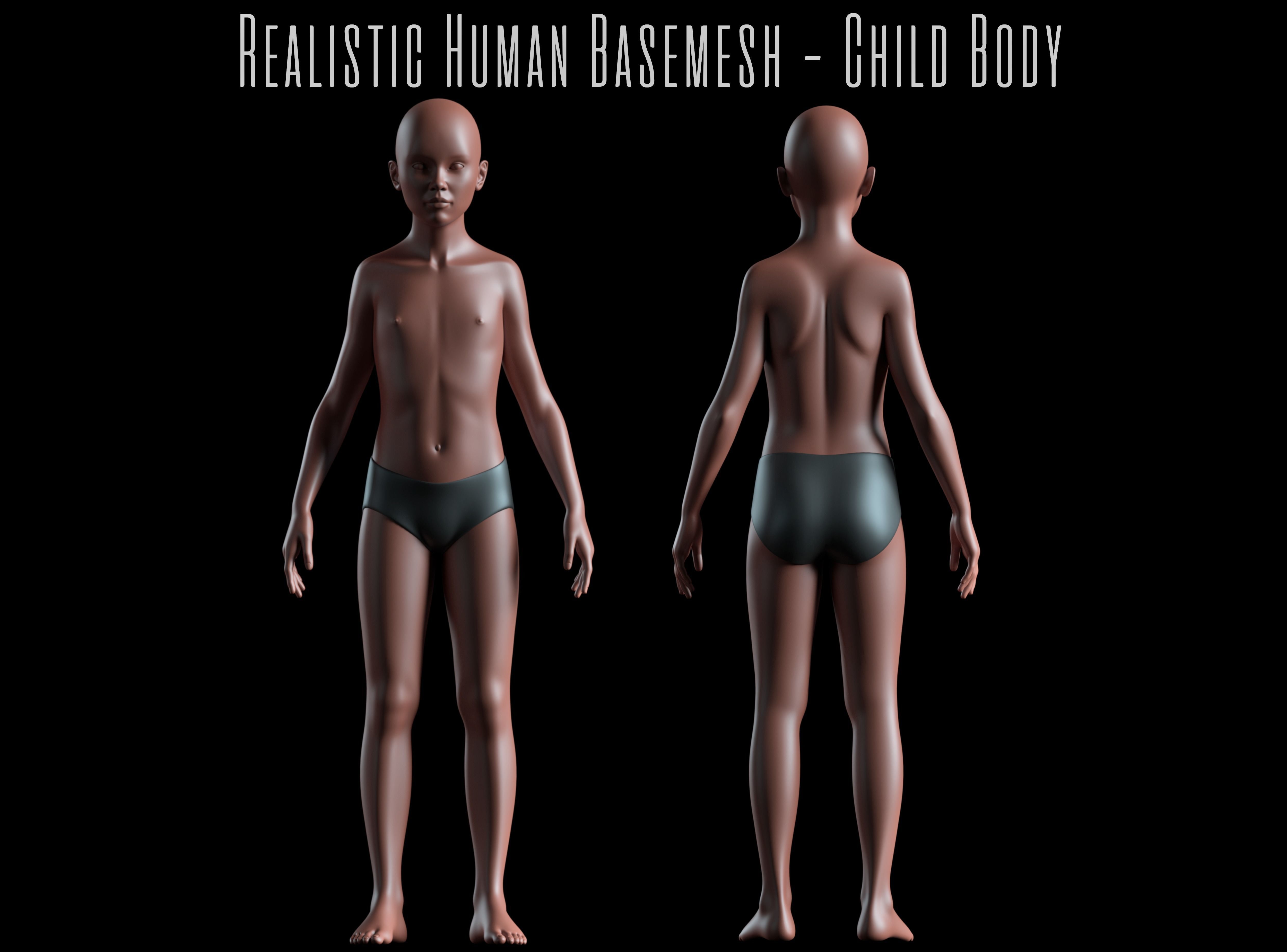 Realistic Human Basemesh - Rigged - UVMapped - Child Body Low-poly 3D model_1
