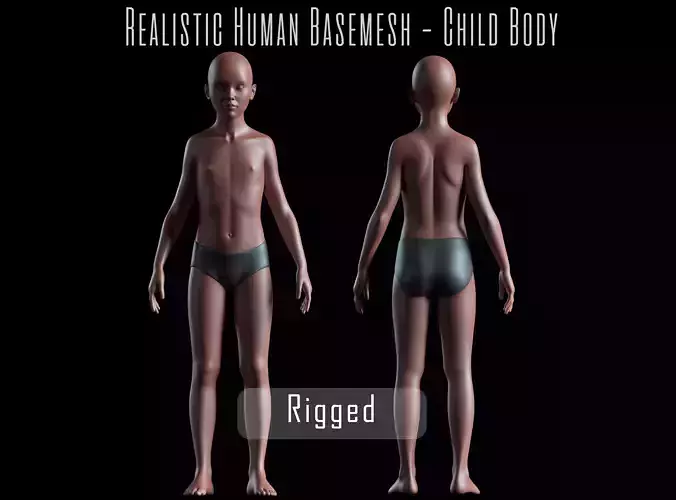 Realistic Human Basemesh - Rigged - UVMapped - Child Body