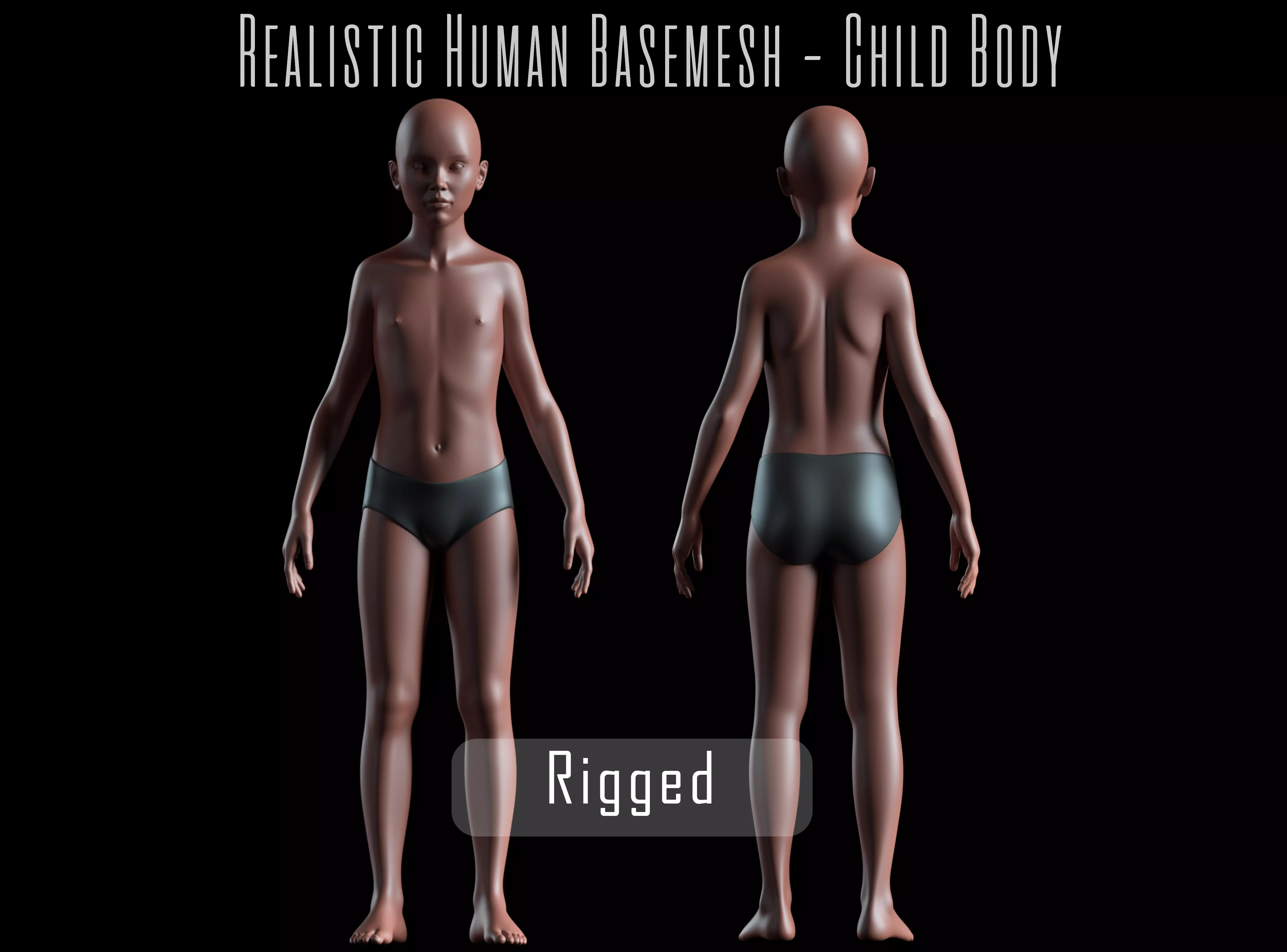 Realistic Human Basemesh - Rigged - UVMapped - Child Body Low-poly 3D model_0