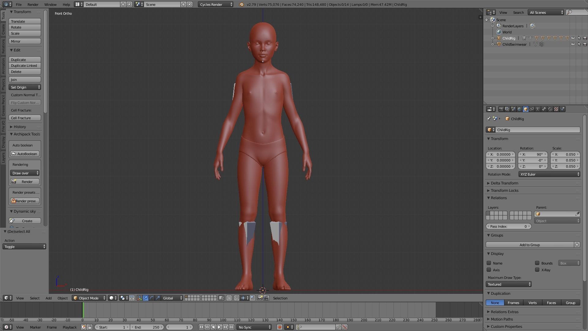 Realistic Human Basemesh - Rigged - UVMapped - Child Body Low-poly 3D model_10