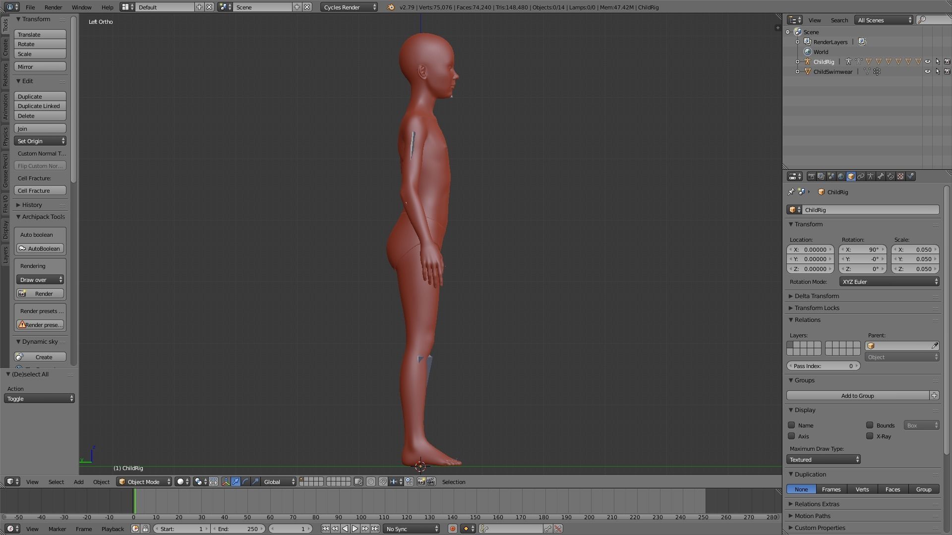 Realistic Human Basemesh - Rigged - UVMapped - Child Body Low-poly 3D model_12