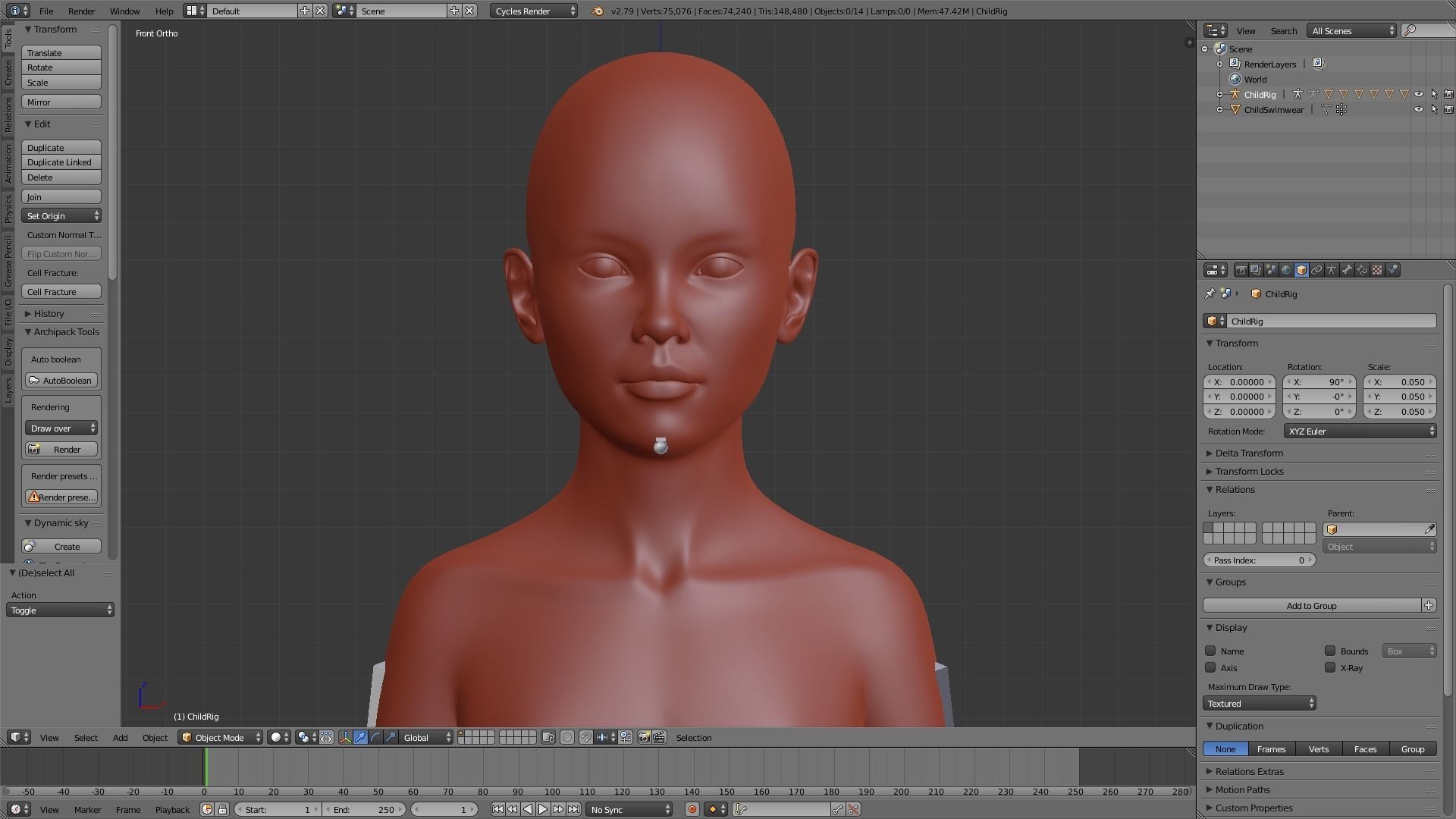 Realistic Human Basemesh - Rigged - UVMapped - Child Body Low-poly 3D model_9