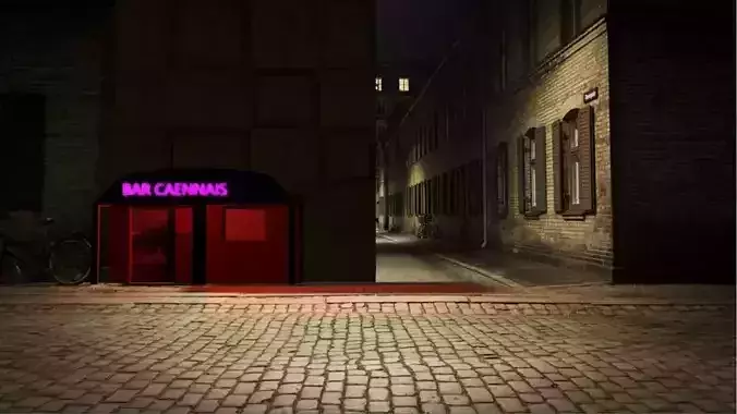 Cafe Pub Scene Pre ready in frenhc street Free 3D model