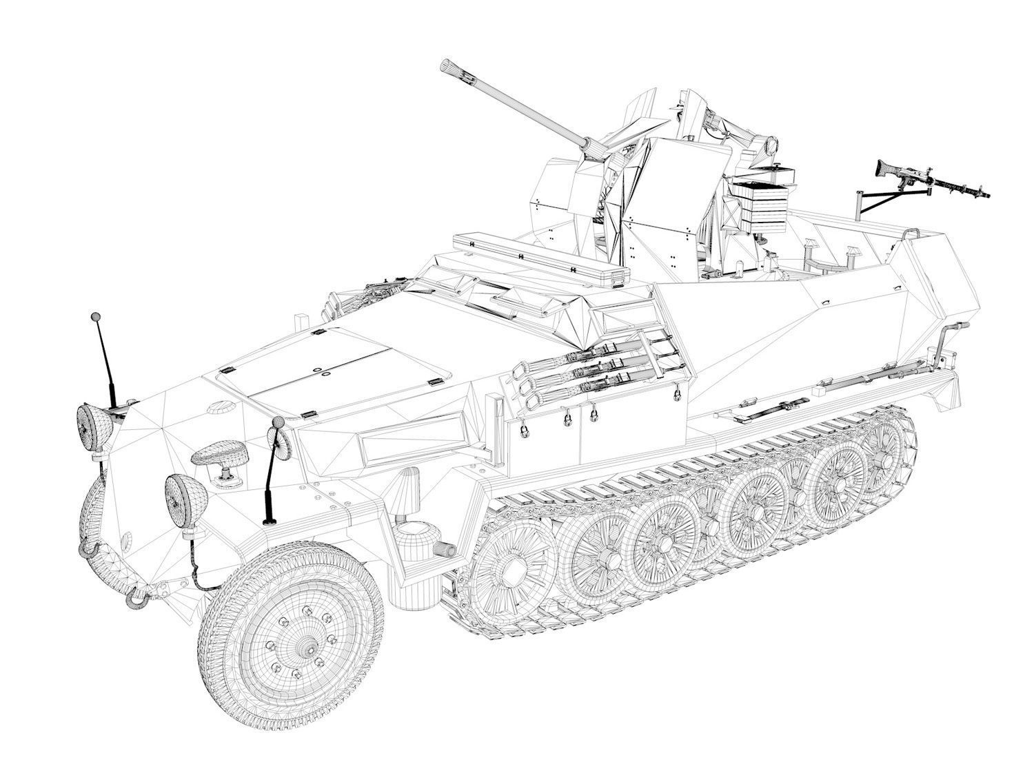 SDKFZ 251 Ausf C - Hanomag AA- vehicle - 8 3D model_13
