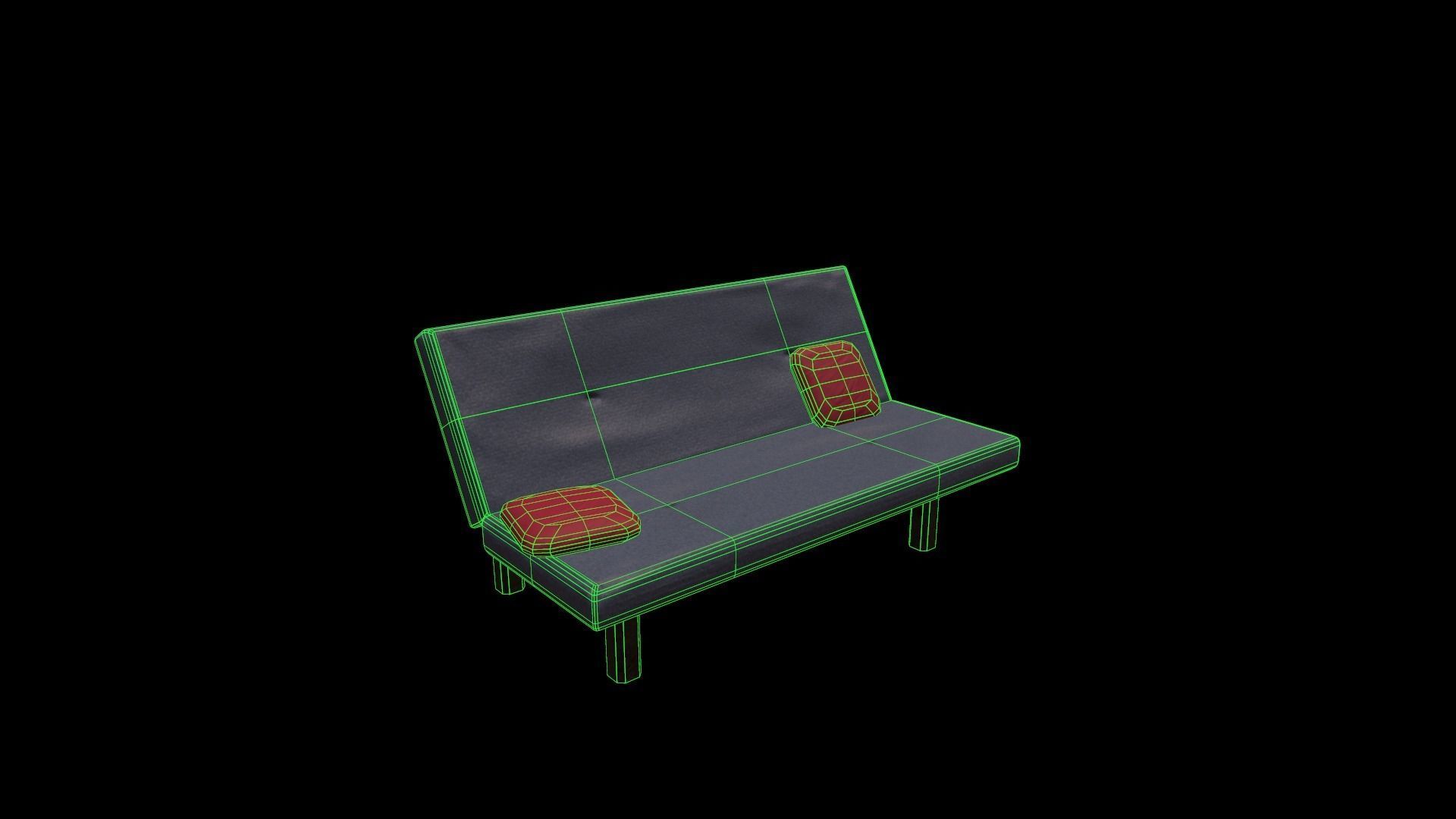 Sofa-Bed and Cushion Low-poly 3D model_1