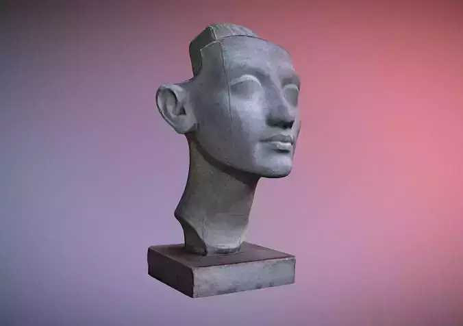 Photorealistic Crown less Head of queen Nefertiti 3D model