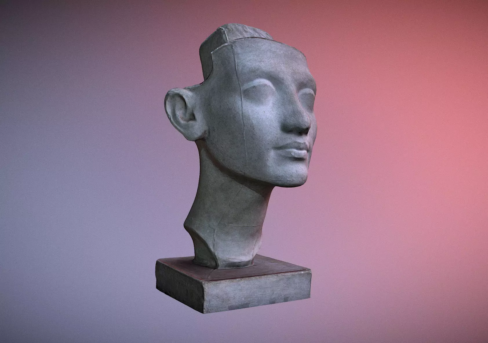 Photorealistic Crown less Head of queen Nefertiti 3D model_0