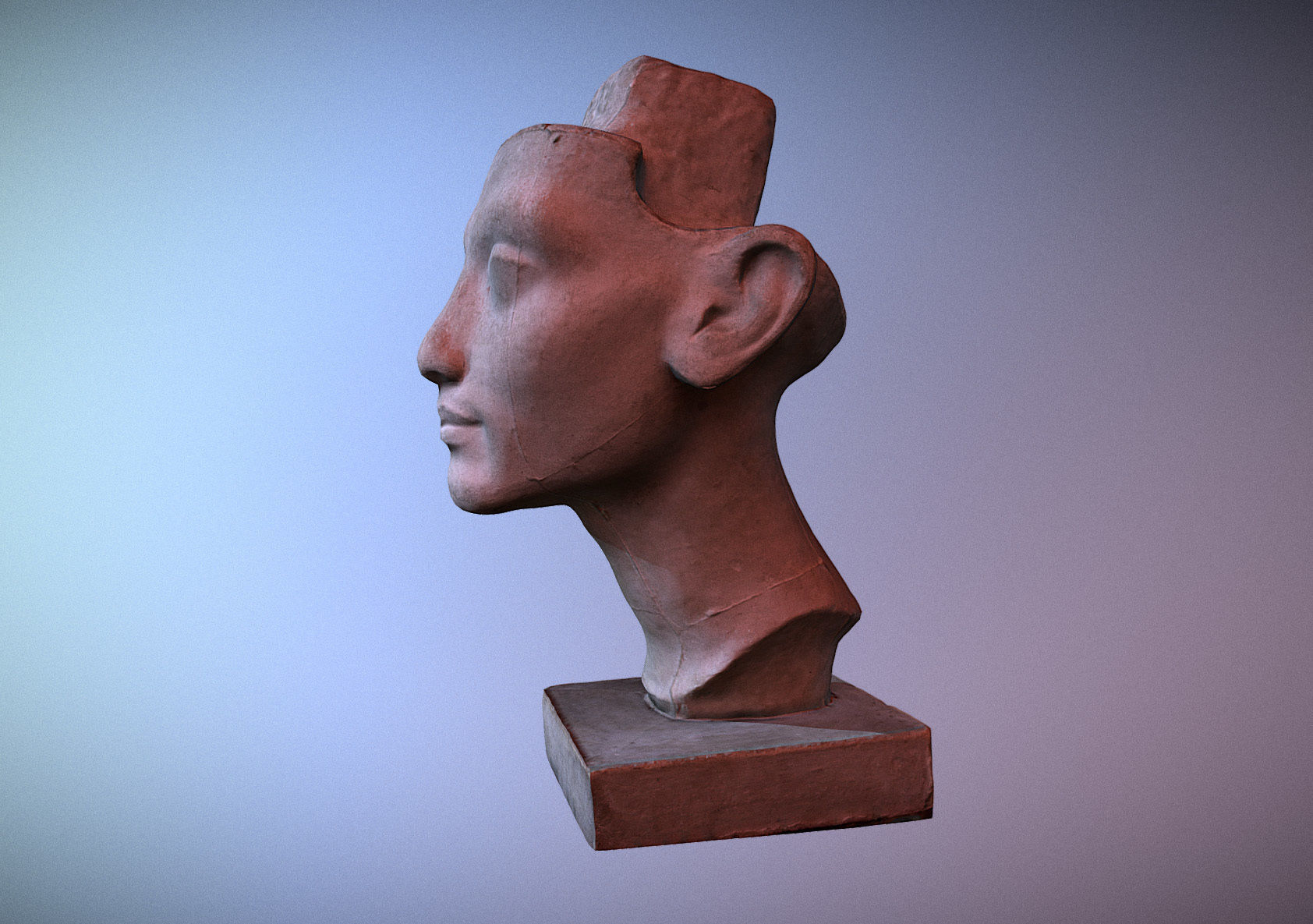 Photorealistic Crown less Head of queen Nefertiti 3D model_3