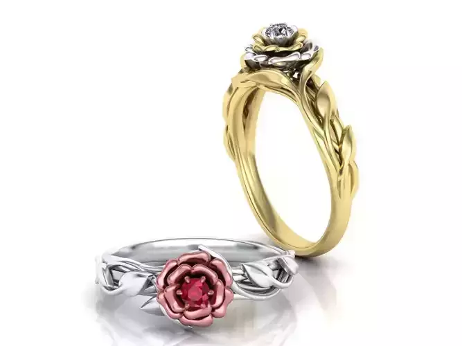 Leaves Rose Engagement ring Own design with 3mm stone