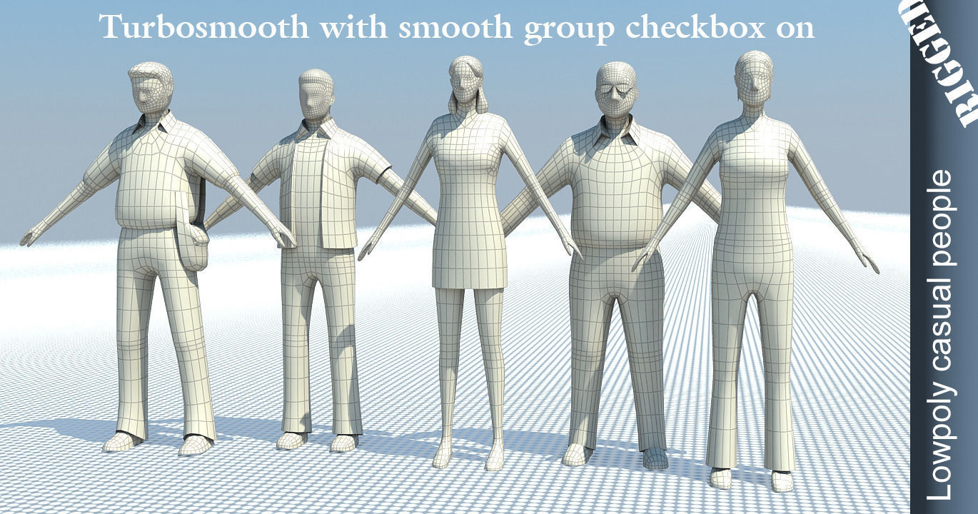 People casual rigged lowpoly set Low-poly 3D model_3