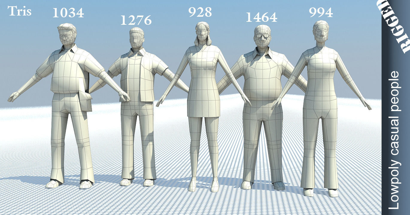 People casual rigged lowpoly set Low-poly 3D model_2
