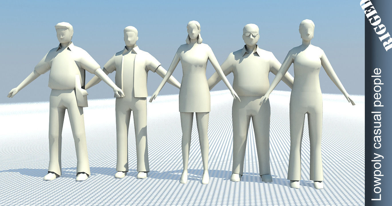 People casual rigged lowpoly set Low-poly 3D model_6