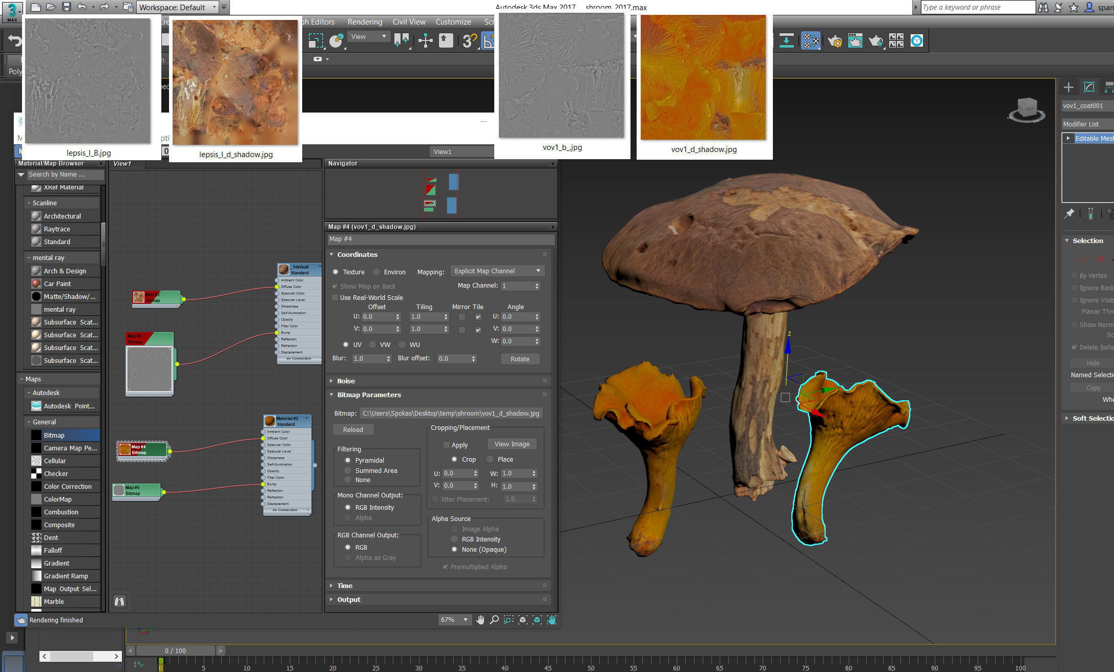 Photorealistic mushrooms Leccinum scabrum and Cantharellus 3D model_11
