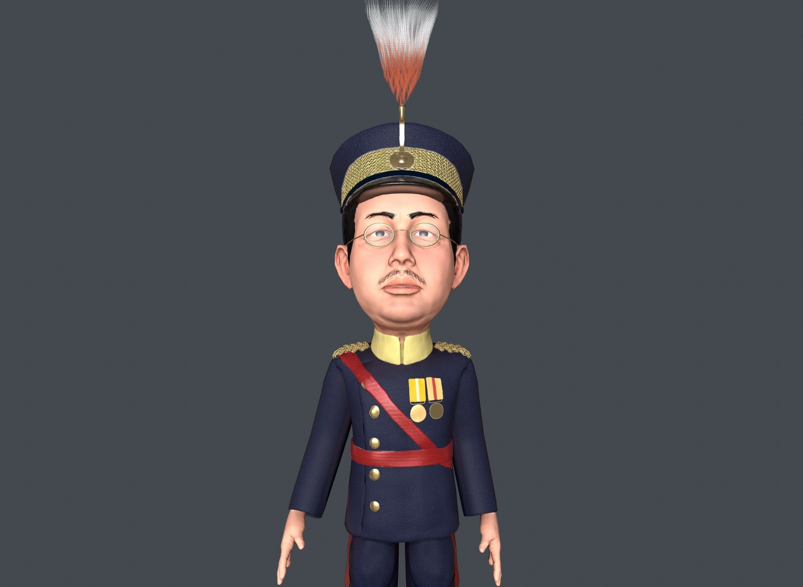 Emperor Hirohito rigged animated low poly 3d character  Low-poly 3D model_2
