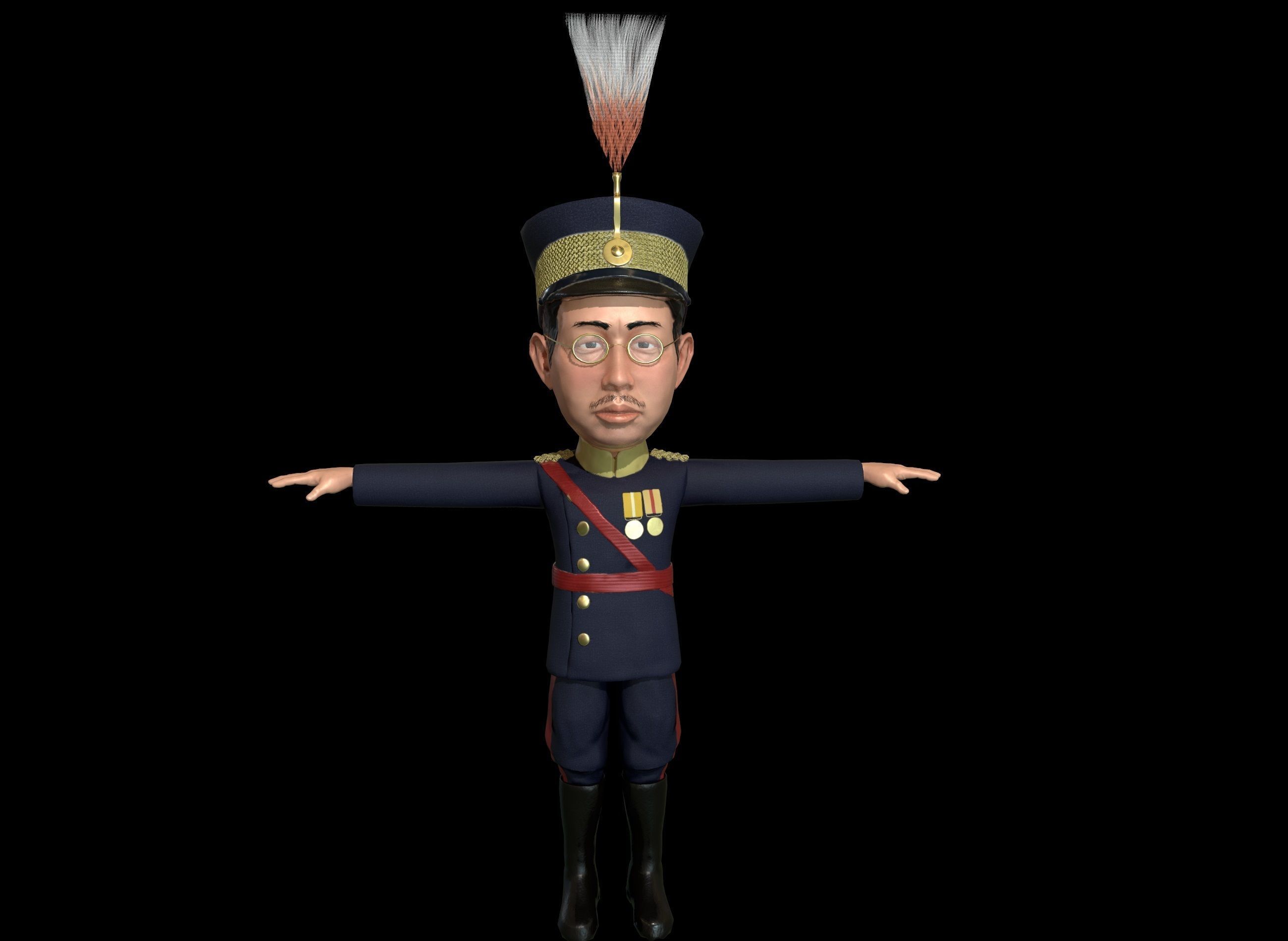 Emperor Hirohito rigged animated low poly 3d character  Low-poly 3D model_9