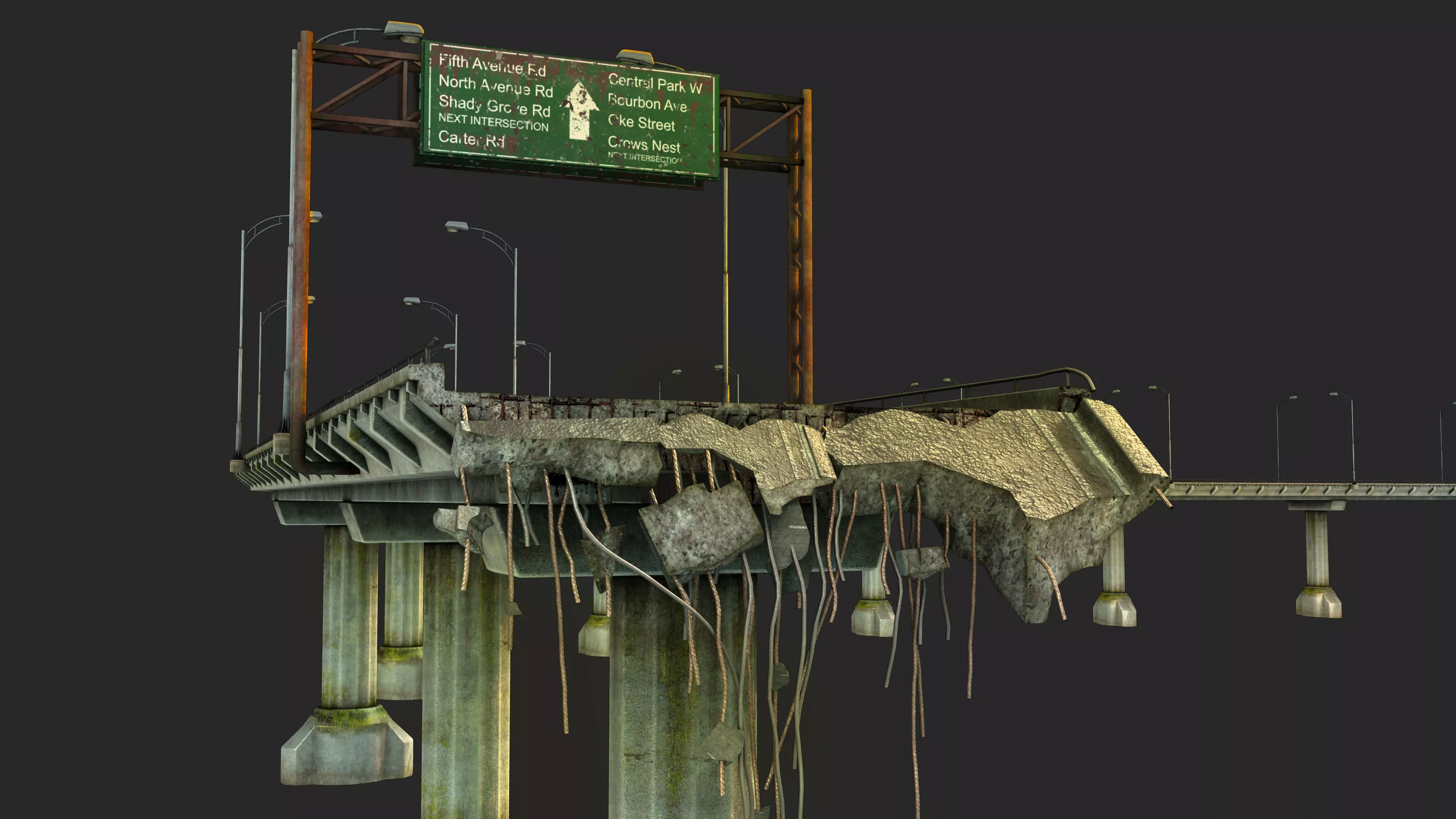 Broken Bridge Low-poly 3D model_0