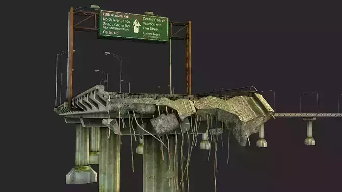 Broken Bridge Low-poly 3D model