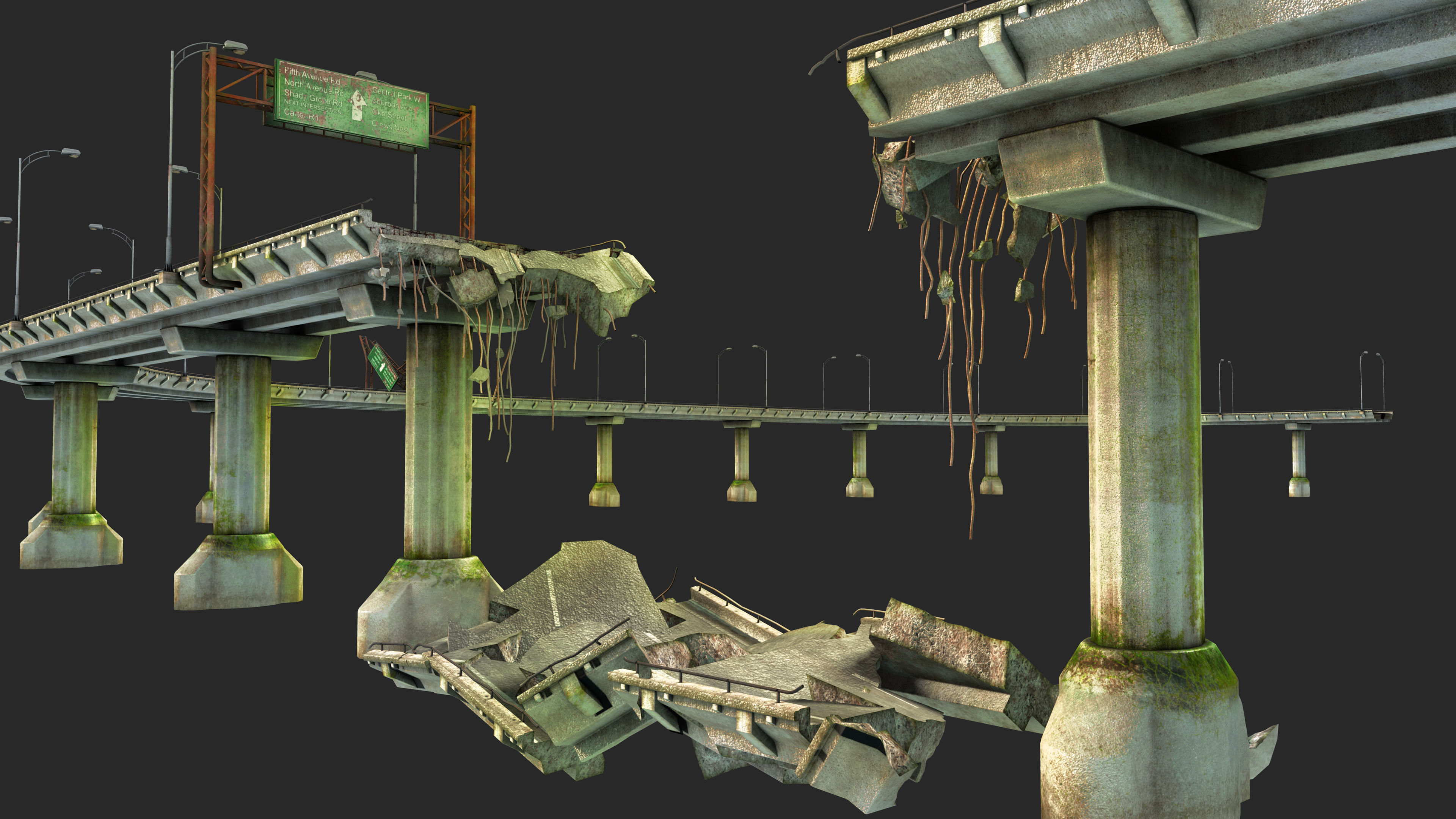 Broken Bridge Low-poly 3D model_1