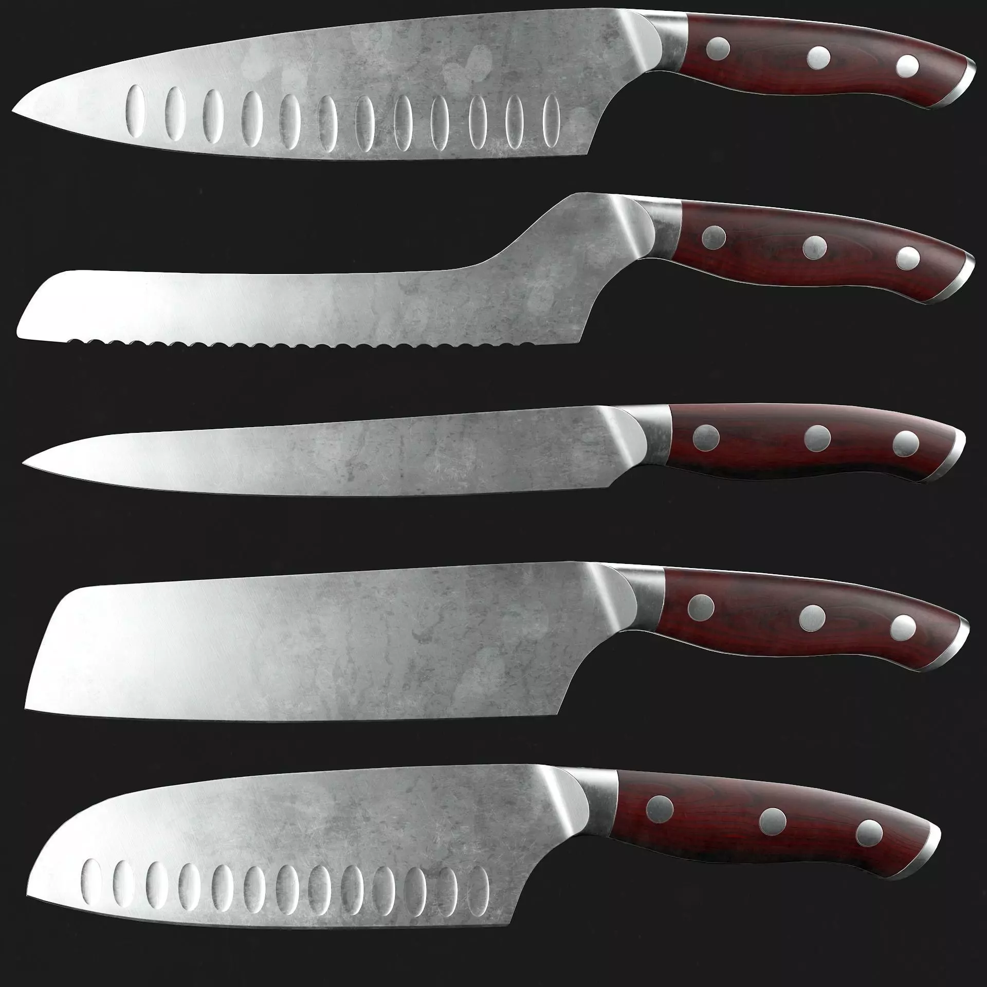 Kitchen Knives Pack PBR Game-Ready Low-poly 3D model_0