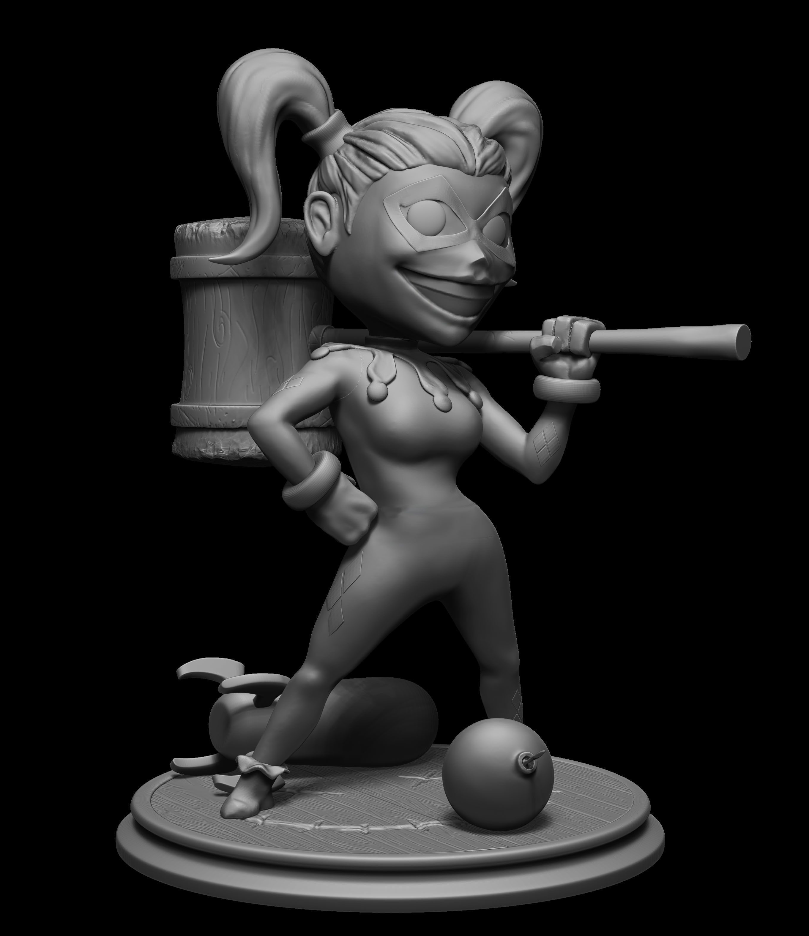Harley Quinn with 2 HEADS - chibi STL for 3D Printing 3D print model_1