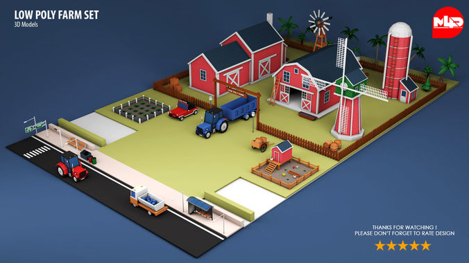 Low Poly Farm Set Low-poly 3D model