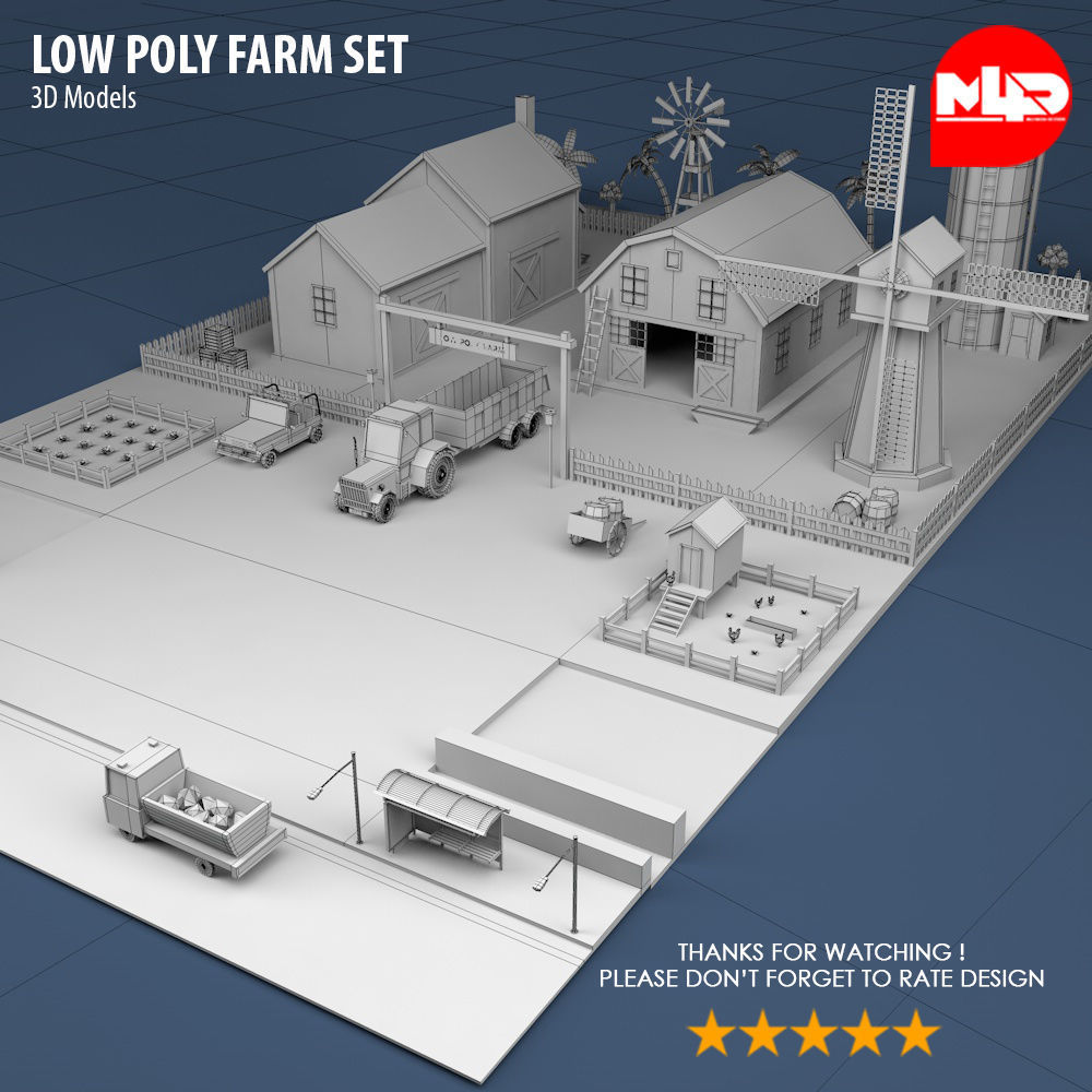 Low Poly Farm Set Low-poly 3D model_1