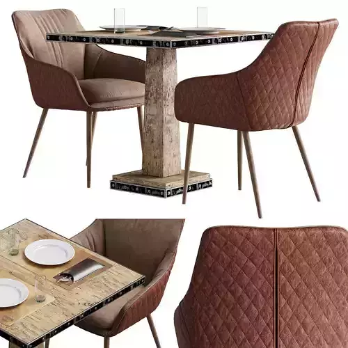 Chair Chrissy Pu by Richmond and aged table with table setting 3D model