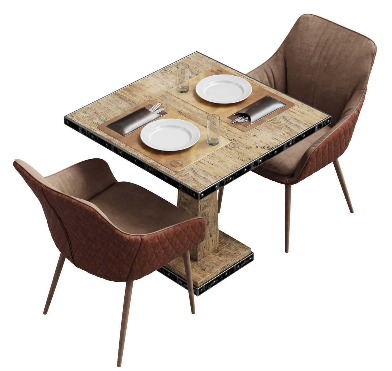 Chair Chrissy Pu by Richmond and aged table with table setting 3D model_2