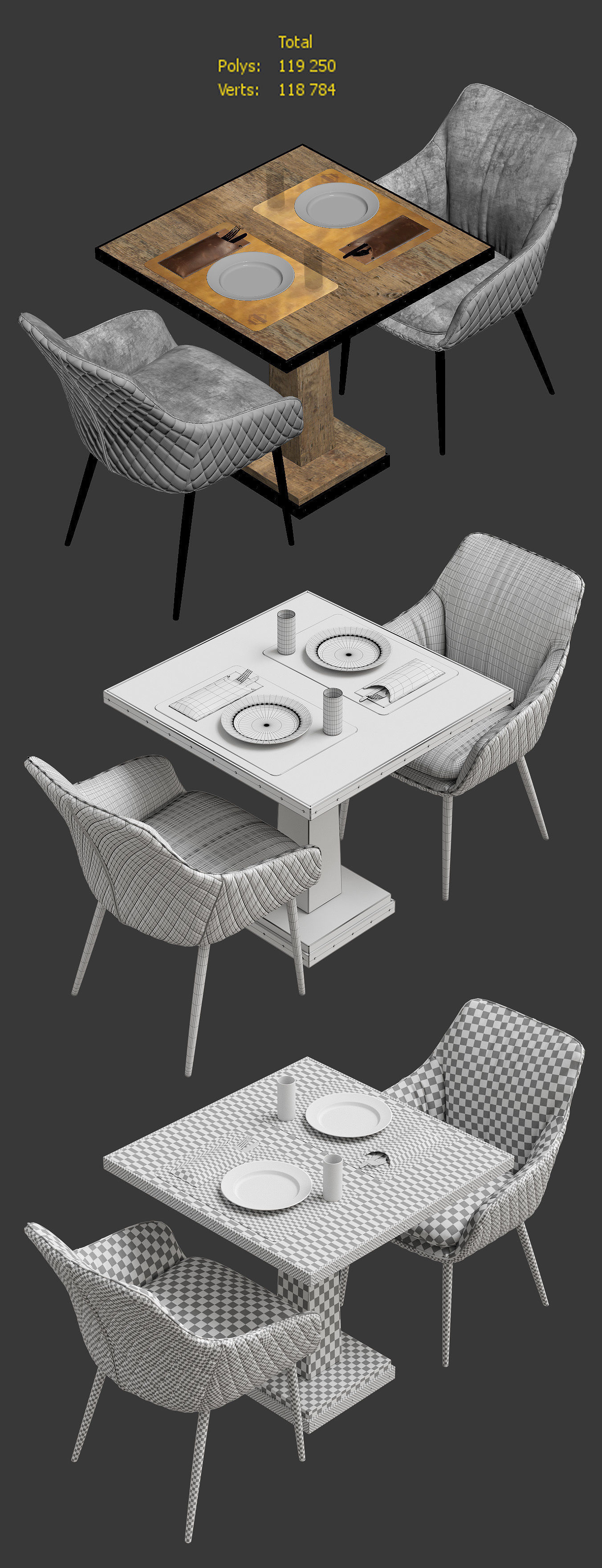 Chair Chrissy Pu by Richmond and aged table with table setting 3D model_1