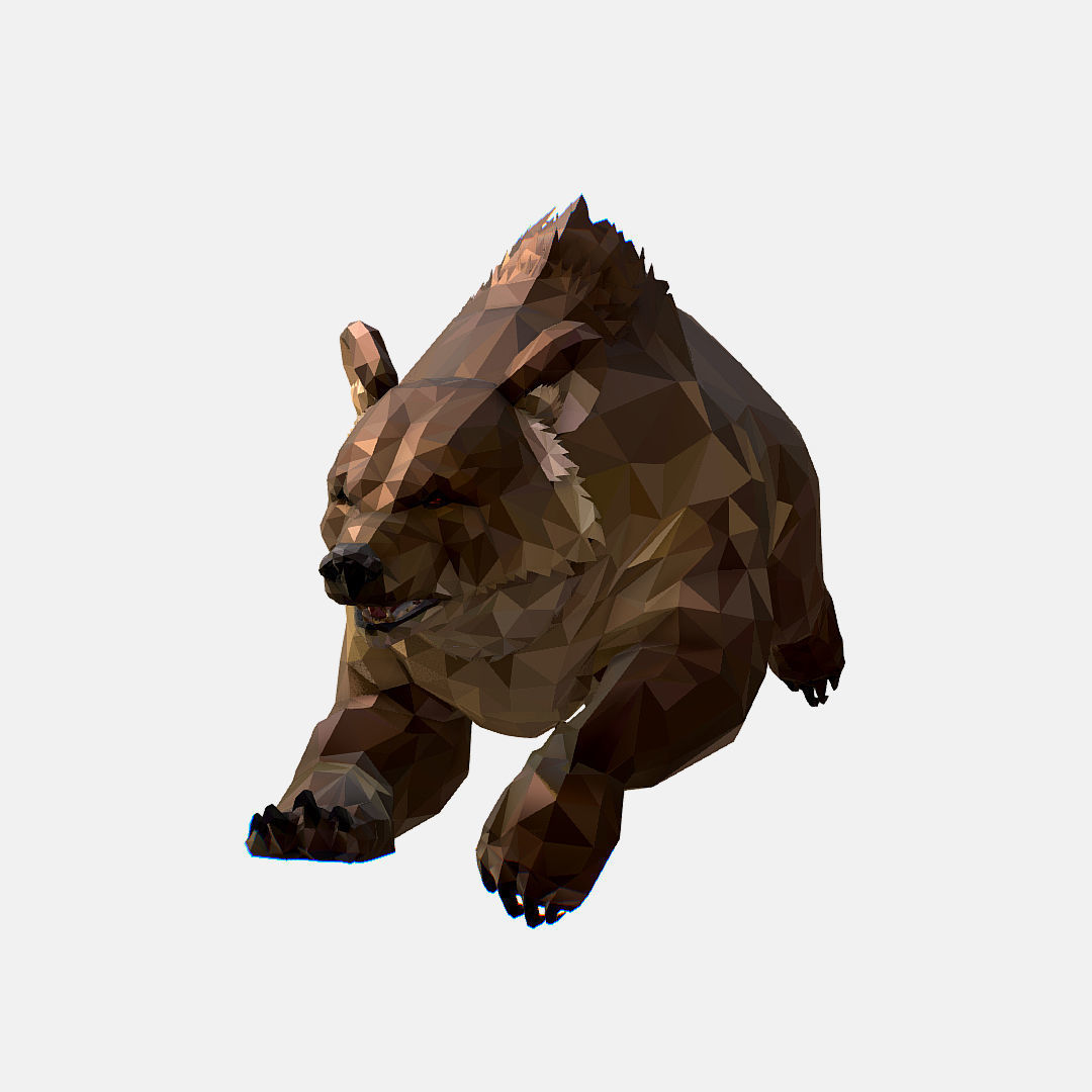 Animated Low Poly Art Brown Bear Low-poly 3D model_12