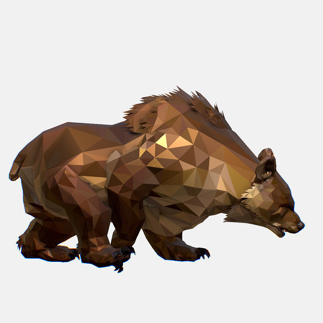 Animated Low Poly Art Brown Bear Low-poly 3D model_42