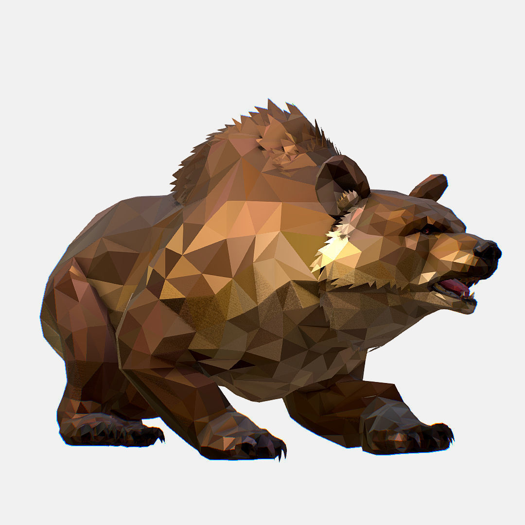Animated Low Poly Art Brown Bear Low-poly 3D model_28