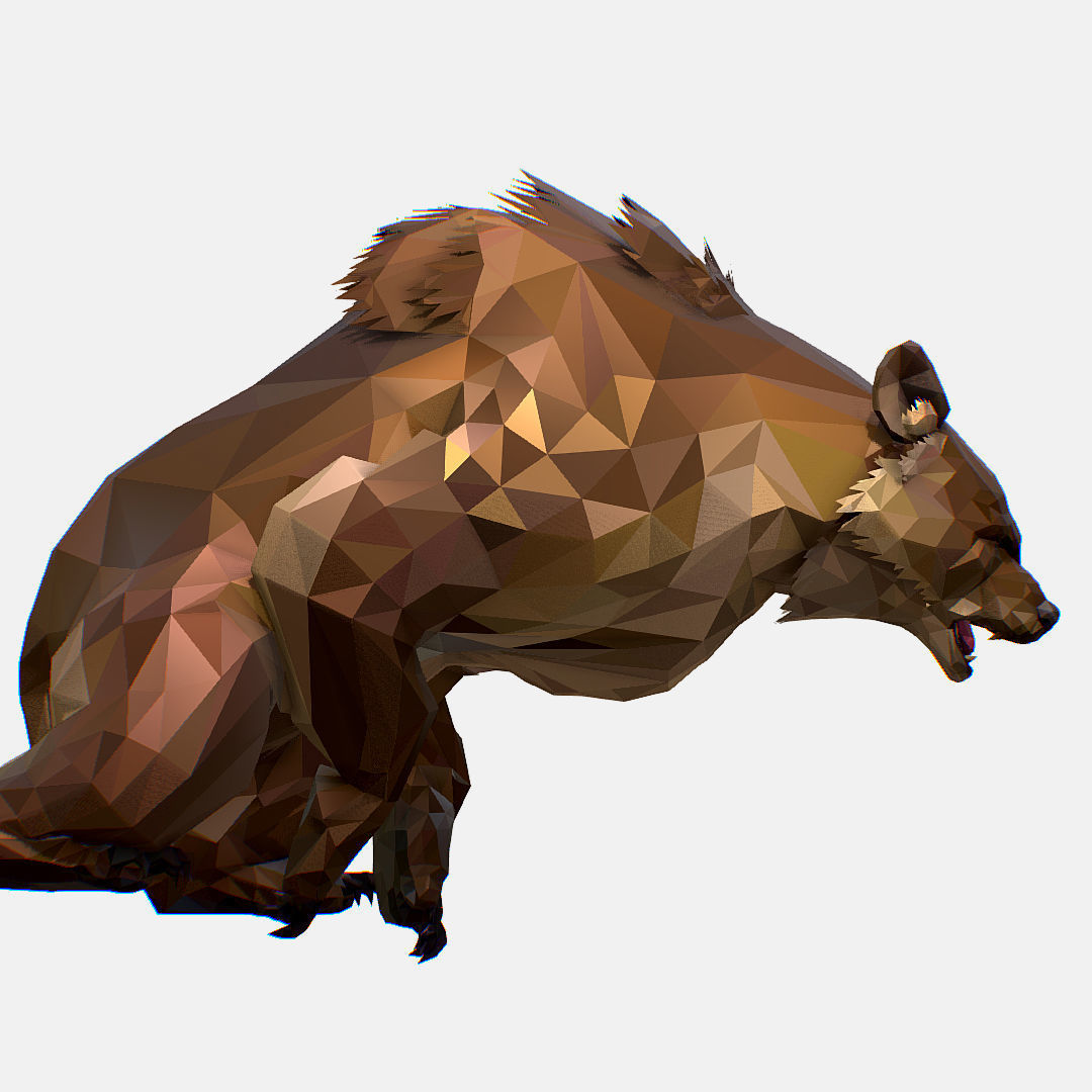 Animated Low Poly Art Brown Bear Low-poly 3D model_4