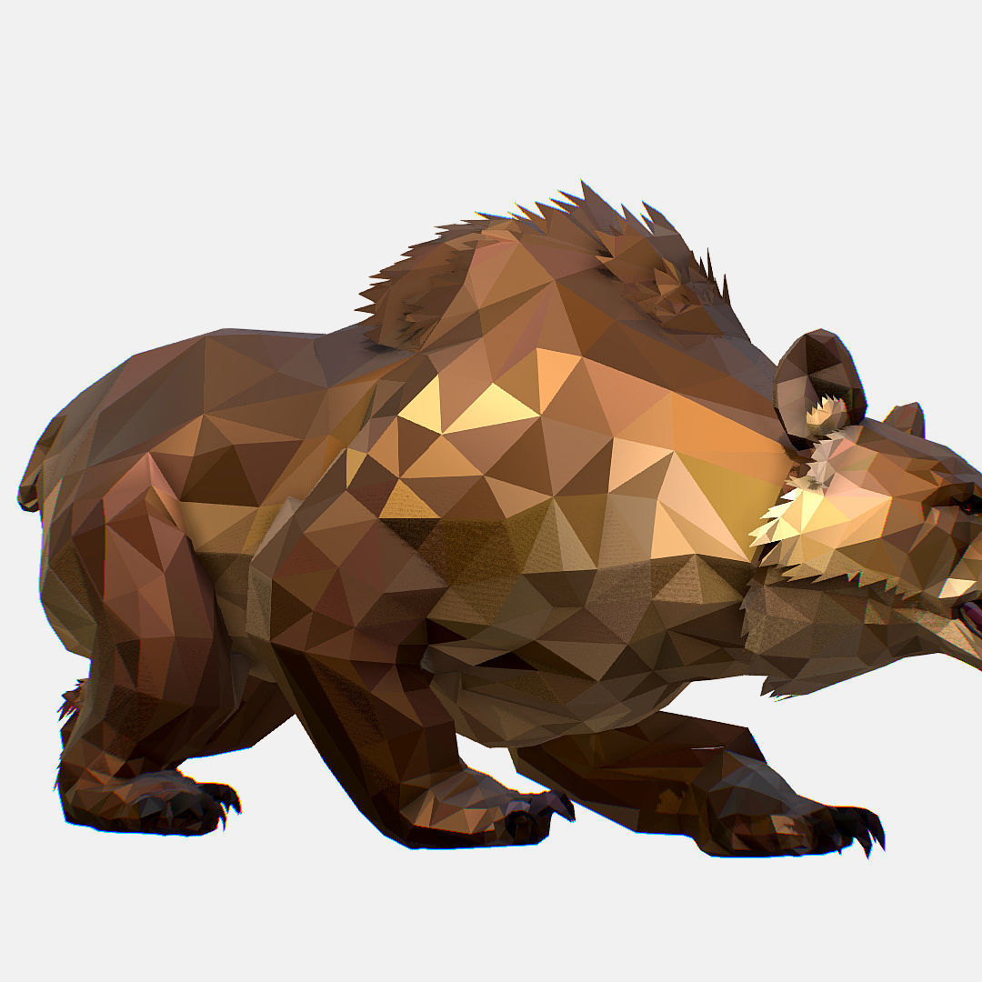 Animated Low Poly Art Brown Bear Low-poly 3D model_30