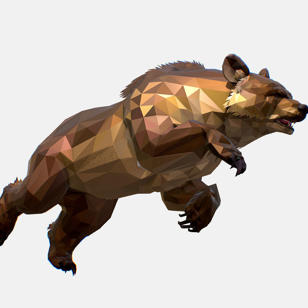 Animated Low Poly Art Brown Bear Low-poly 3D model_8