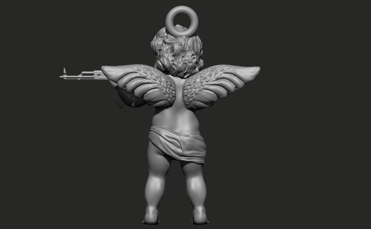 Angel baby with AK47 pendant 3D print model_4